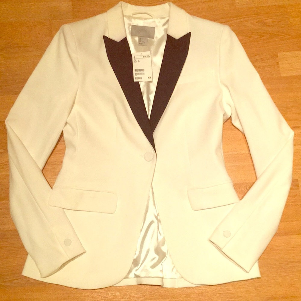 White Blazer- black satin accent